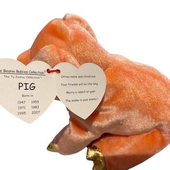 TY BEANIE Zodiac Collection Pig Gold Hooves Peach Body Plush Stuffed Animal 6.5" - Picture 4 of 8